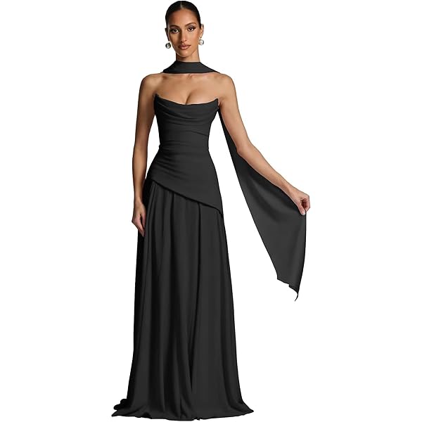 Strapless Bridesmaid Dress With Scarf Amazon.com: Fashionbride Black  Strapless Chiffon Bridesmaid Dresses with Scarf A