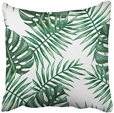 RPABR Custom Green Leaf Watercolor Tropical Palm Leaves White Tree Summer Floral Plant Rainforest Pillowcase Pillow Cushion Cover 16x16 inches