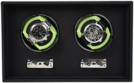 DULWICH DESIGNS mens accessories – Textured Black Double Watch Rotator with Lime Green Pads
