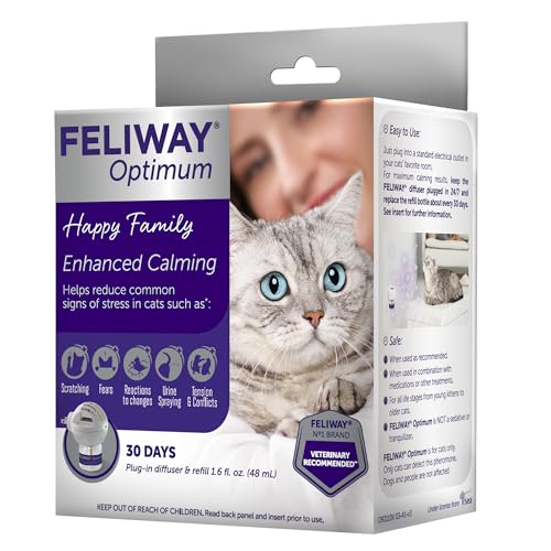 FELIWAY® OPTIMUM 30 DAY CAT CALMING PLUG IN PHEROMONE DIFFUSER STARTER KIT, 48ML – HELPS REDUCE COMMON SIGNS OF STRESS IN CATS & KITTENS, NO. 1 VET RECOMMENDED BRAND, ENHANCED CALMING