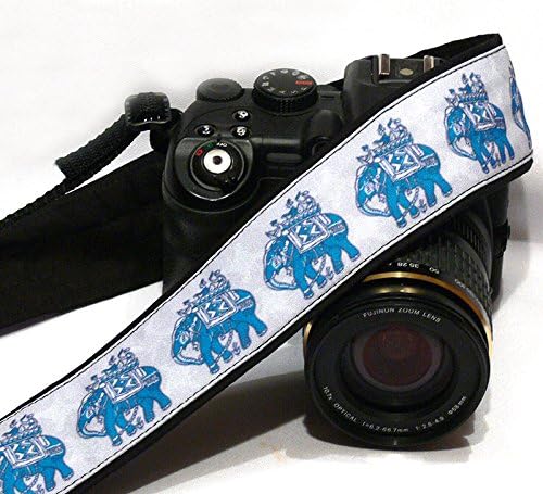 Elephants Camera Strap. Blue and White Camera Strap. DSLR Camera Strap. Canon, Nikon Camera Strap. Women Accessories; 029