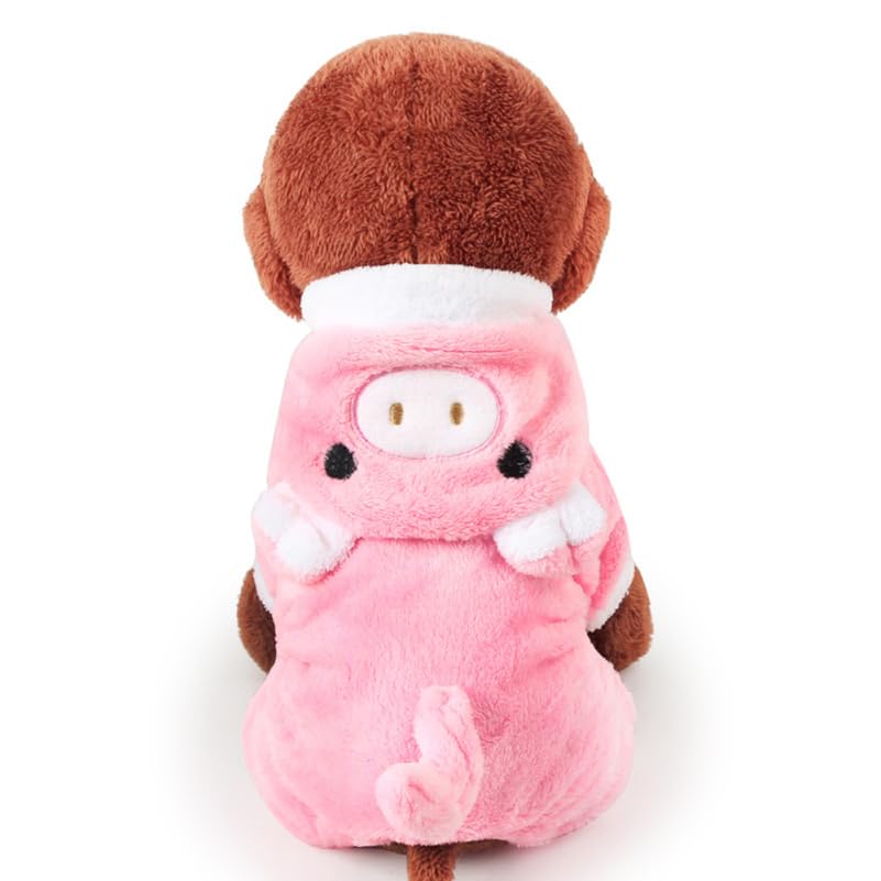 iplusmile Pink Pig Dog Costume, Warm Pet Hoodie for Small Dogs and Cats, Halloween Christmas Dress up Outfit, Size Xs
