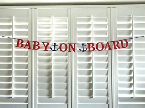 Baby on Board Banner Nautical Baby Shower Banner Paper Bunting Garland with Anchor Handmade, Beach Theme, Photo Prop