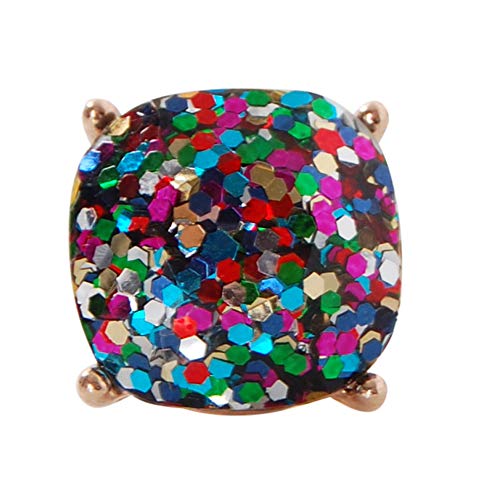 Humble Chic Faceted Square Glitter Stud Earrings Cushion Cut Statement Post Ear Studs .45", Confetti, Multi-Color, Rainbow, Multicolor, Pride, Sparkle