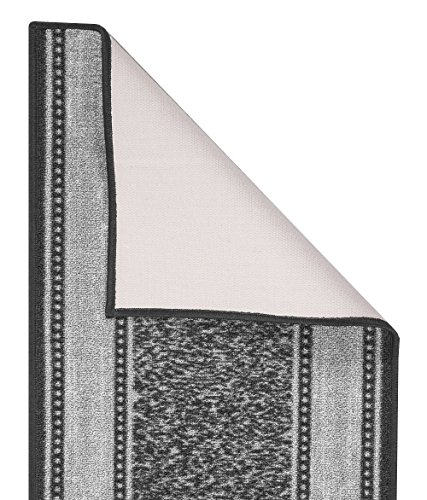 Custom Size Grey Ivory Bordered Non-Slip Rubber Backed Hallway Carpet Runner Rug | 31-inch x 14-feet