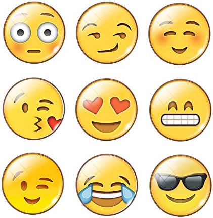 Poproo Emoji Button Pins Set of 9, Glass Button Badges for Backpack Hat and Party Favors