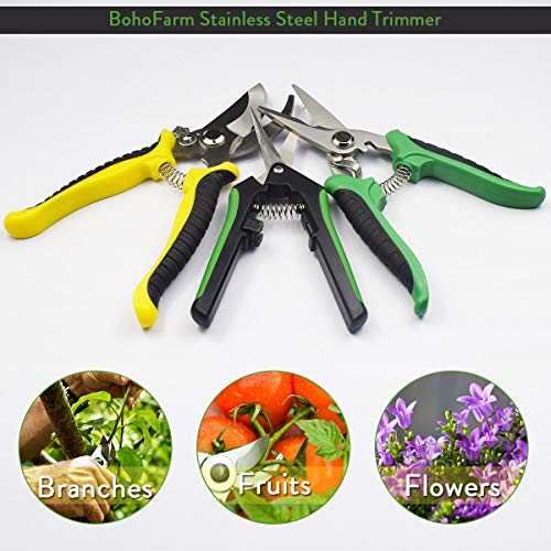 BoHoFarm Gardening Shears Garden Cutter Pruner Clippers Stainless Steel Bypass Pruning Kit Hydroponic Set of 3