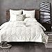 Ink+Ivy 3 Piece Elastic Embroidered Cotton Duvet Cover Set White Full/Queen