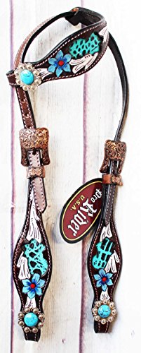 PRORIDER Horse Tack Bridle Western Leather One Ear Headstall Turquoise 80193HA