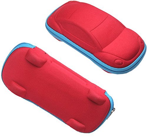 Pack of 2 Candy Color Kids Cartoon Sunglasses Case Car Shaped Spectacle Zipper Hard Eyeglass Case Box (Boys or Neutral)
