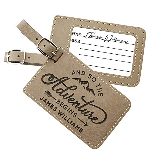 Personalized Leather Luggage Tags Gifts with Engraved Design and Name - Traveler Gifts for Women, Men, Kids - Custom Suitcase Tag for Honeymoon - Christmas Gifts for Travelers #6