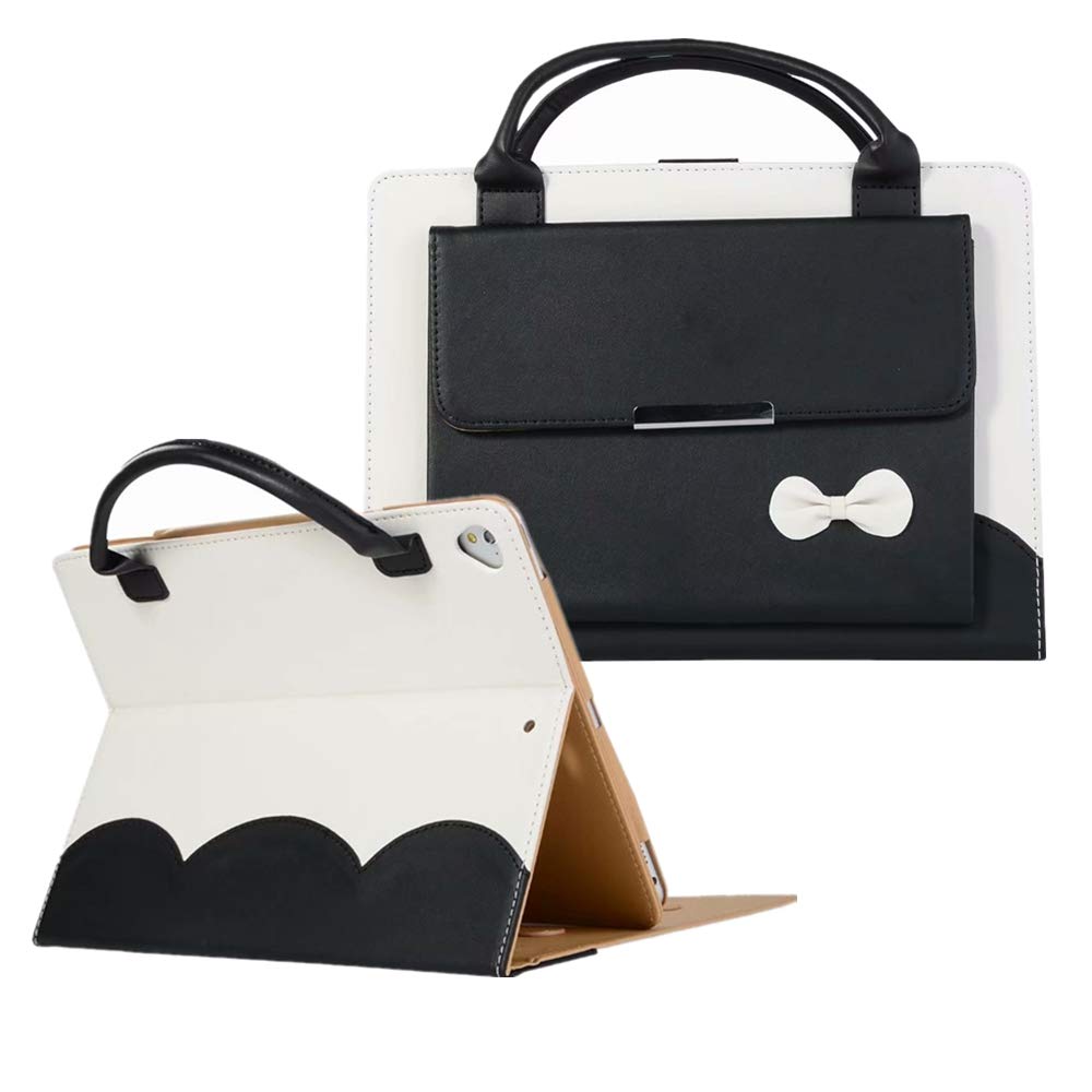 Albc Cute Case for iPad 6th / 5th Generation 9.7 Inch 2018/2017 - iPad Air 2 / 1st - iPad Pro 9.7 2016, Smart Slim Handbag Leather Cover with Stand Pocket Hand Strap for Kids Girls Women,Black