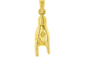 Jewelry America 14K Yellow Gold Hand Charm Mano Cornuto Good Luck Sign Pendant