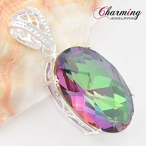 Elegant Dazzaling Shiny Rainbow Mystic Topaz Gemstone Silver Necklace Pendants
