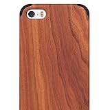 iCASEIT iPhone SE Wood Case - Premium Finish Unique Cases - Lightweight Natural Wooden Hybrid Snap-on Protective Cover for iPhone SE, 5S & 5 - Rosewood/Black