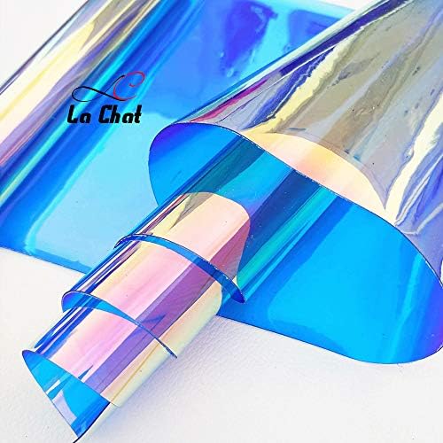 La Chat 1 roll 8"x37"(20cm x 95cm) Roll PVC Holographic Clear Film Mirrored Foil Holographic Vinyl Graphic Fabric for Shoes Bag Sewing Patchwork DIY Bow Craft Applique (Dark Blue)