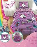 Nickelodeon JoJo Siwa 5pc Twin Bedding Collection with Comforter, Sheet Set (Fitted and Flat Sheets), Sham and Pillowcase, Purple and Pink