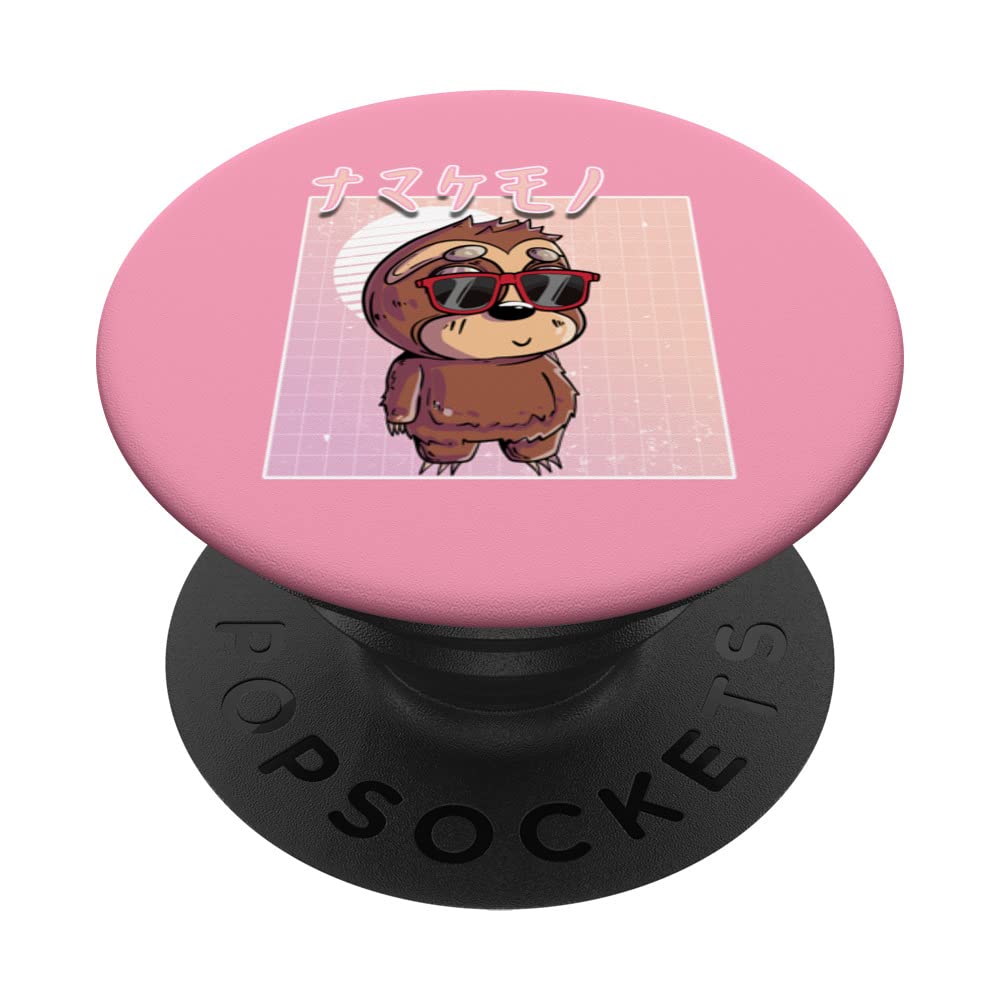 Retro Japanese Sloth Vaporwave Aesthetic Pink PopSockets Swappable PopGrip