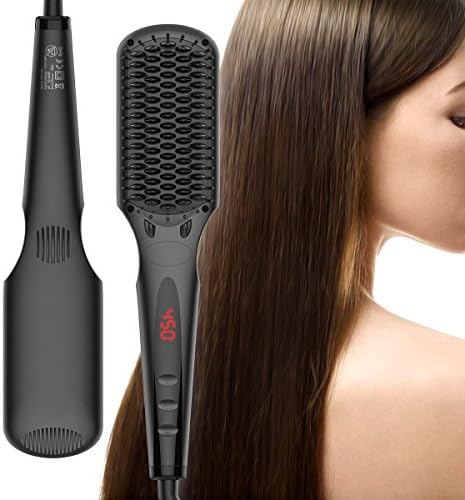 Professional Hair Straightener Brush, Breett Anion Straightening Ceramic Brush Faster Heating Brush Curly Hair Comb (Black)