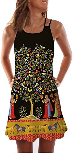 DAYLIN Women Summer Off Shoulder Vest Dress Casual Sleeveless Print Dress