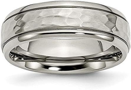 Titanium 7mm Grooved Edge Hammered &amp; Polished Wedding Ring Band by Chisel Size 9.5