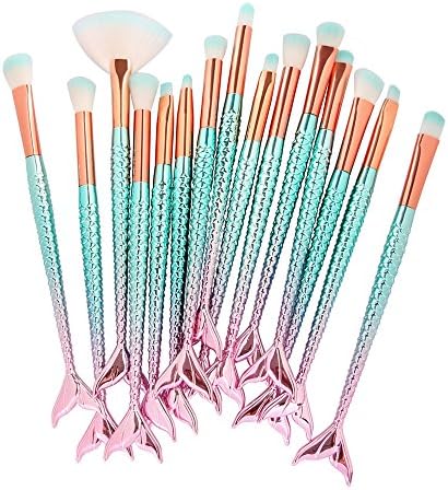 Mermaid Eye Makeup Brushes Set Aisikasi 15pcs 3D Green Gradient Handle Brushes Eyeshadow Eyeliner Blending Pencil Makeup Brush Beauty Tools