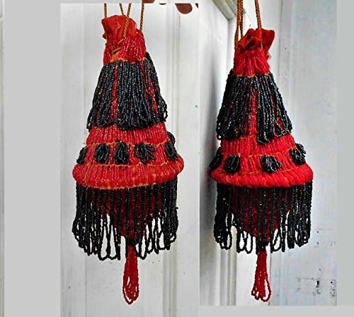 1 Antique Beaded Red &amp; Black Flapper Purse, Hoop Purse, 1000s of Beads, Tassels A-Flapping, A-Swinging, Bold Color, Nearly 100 Years Old.