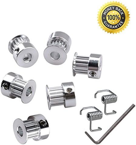 Aluminum 2GT GT2 Synchronous Wheel 20 Teeth Bore 5mm 20T Timing Pulley and Torsion Spring For 3D Printer Width 6mm Timing Belt - RepRap Bowden Prusa I3 Mendel Makerbot Kossel Delta (Pack of 21Pcs)