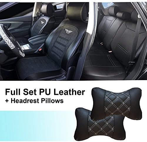 Sharpercars2 803255-1 Black PU Leather Suede Full 5 Seats Car Seat Cushion Covers + 2 Pillows Compatible to Cadillac ATS CTS Escalade ESV SRX XT5 XTS STS