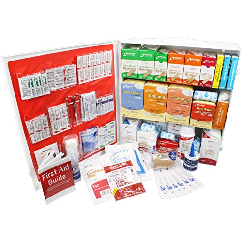 OSHA & ANSI 3 Shelf Industrial First Aid Cabinet with Pocket Liner, 100 Person, 1316 Pieces, 2015 Class A+, Types I & II, Made in USA by Urgent First AidTM with extra content & NEW ANSI First Aid Guide