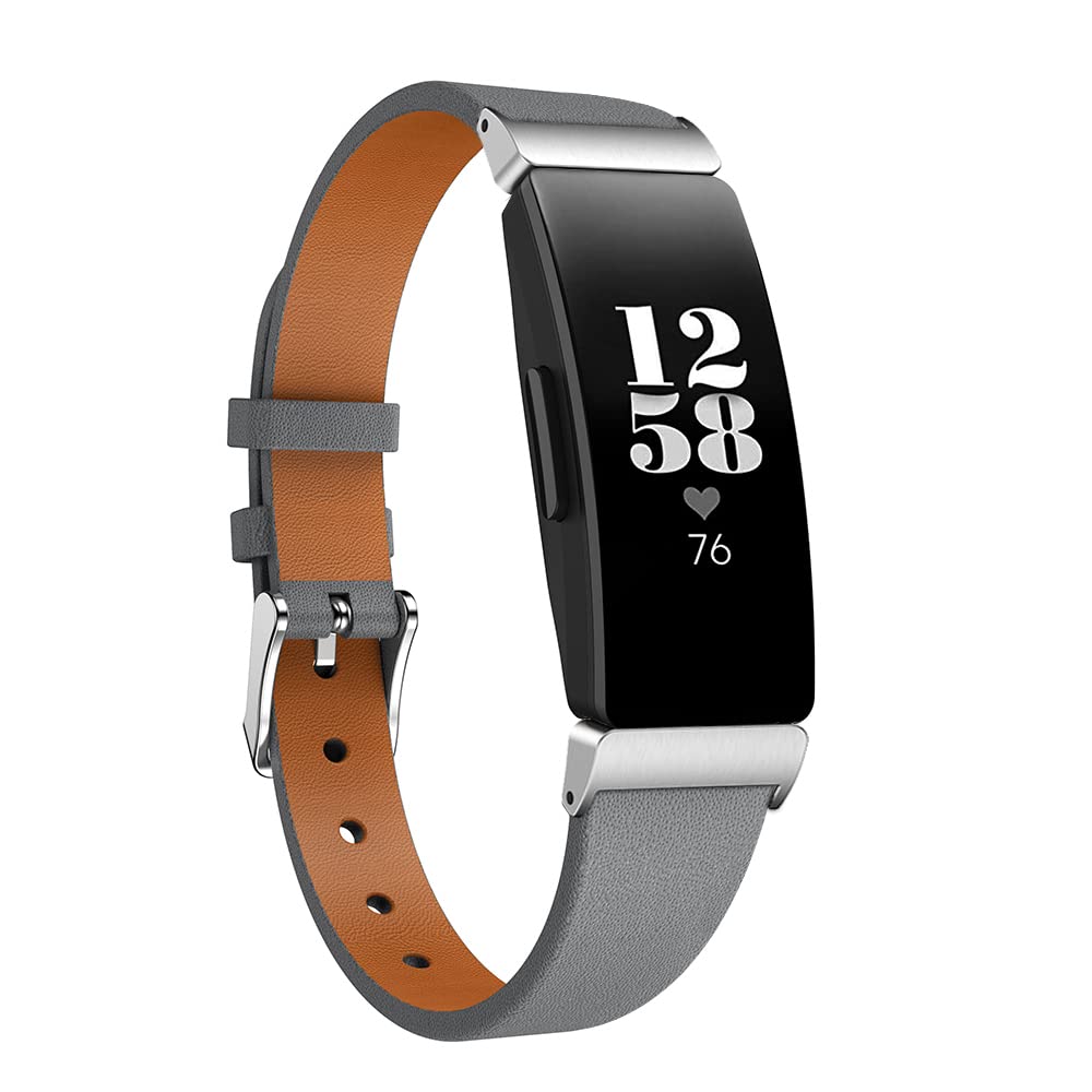 TenCloud Straps Compatible with Fitbit Inspire 2 Strap, Slim Leather Replacement Wrist Band Bracelet for Inspire 2/Inspire/Inspire HR Fitness Tracker (Grey)