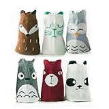 OLABB Anti Slip Toddler Kid Socks with Grips Animal Theme 6 Pair Crew Cut Gift Box