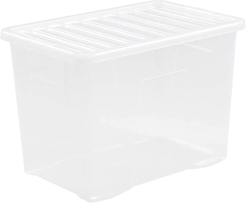 Wham Crystal 4 x 80L Stackable Plastic Storage Boxes with Lids UK Made