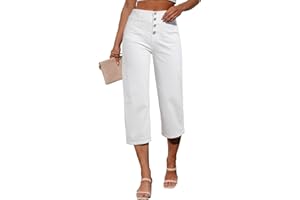 Sidefeel Women's Wide Leg Jeans High Waisted Stretchy Capri Pants Loose Denim Pants