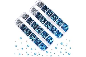 Blinginbox Hotfix Rhinestone 2 Box Total 5200 Pieces Mixed Size Round Crystals Glass Gems for Costume Jewelry Making (Aquamarine)