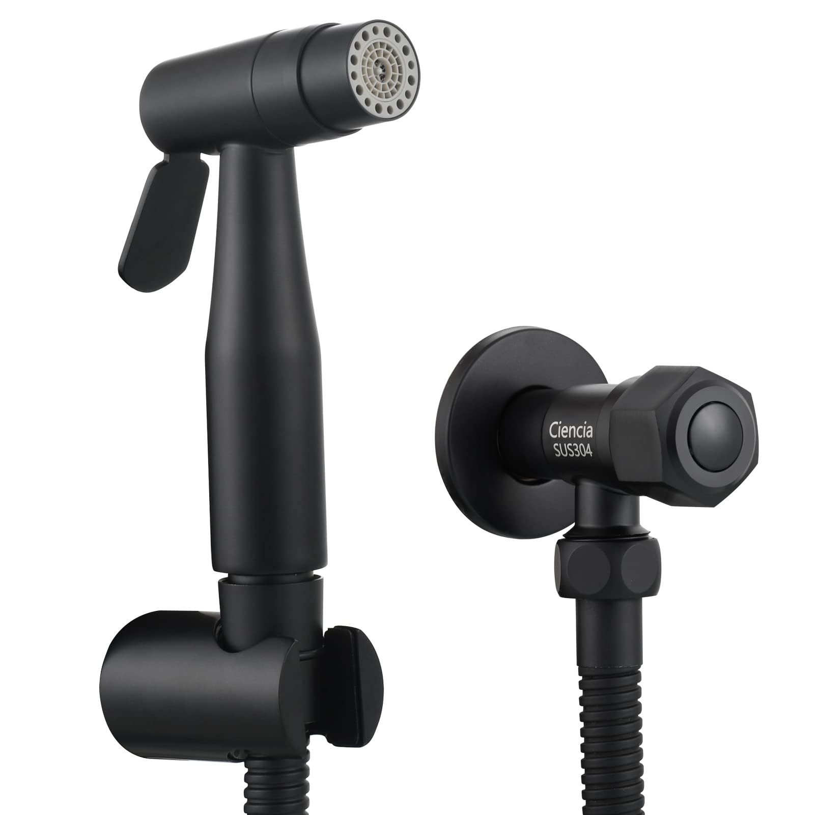 Tecmolog 2 Function Handheld Sprayer Shattaf Black Cloth Diaper Sprayer Set Stainless Steel Bidet Attachment for Toilet, WS024ACF3