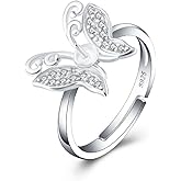 LGSY Sterling Silver Cubic Zircon Butterfly Design Adjustable Rings for Women, Design Ring Mounts Fittings with Pearl Seat for DIY Jewelry Making