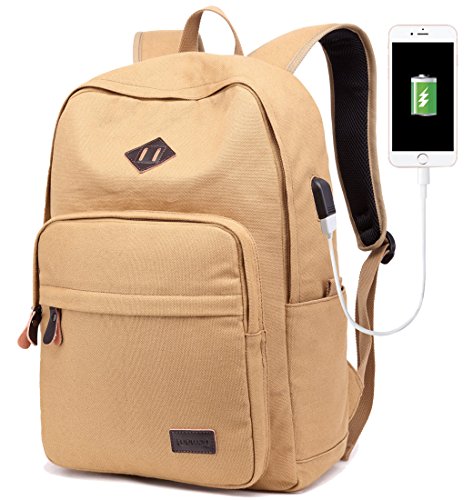 School College Backpack Bookbag 15 inch Laptop Travel Bag with USB Charging Port(Khaki)