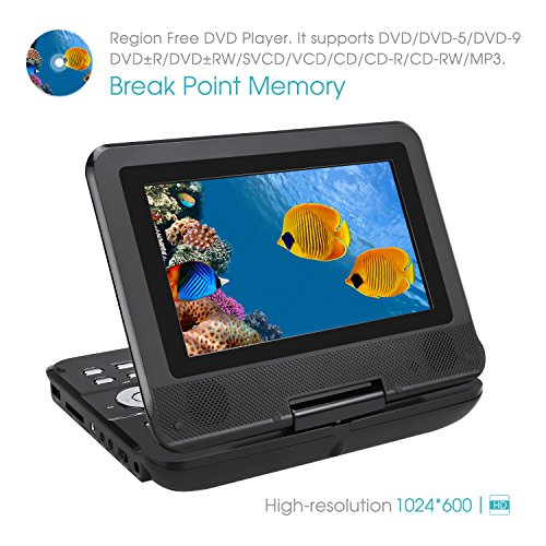 NAVISKAUTO-7-Inch-HD-Portable-DVDCDMP3-Player-USBSD-Card-Reader-with-4-5-Hour-Built-In-Rechargeable-Battery-270-Swivel-Screen-3m-ACDC-Adapter-and-Customized-Car-Headrest-Mount-Case-Black