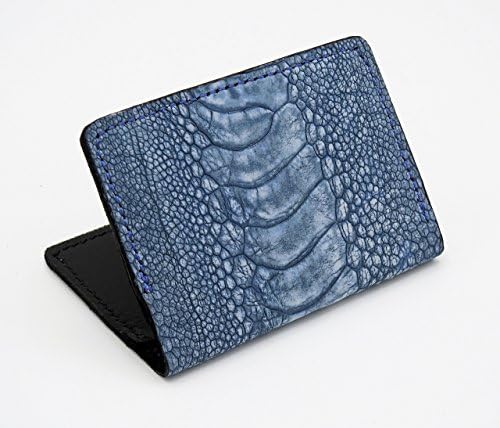 Minimalist RFID Wallet Genuine Ostrich Leg Denim Blue Color Elegant High End