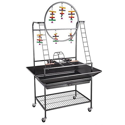Yescom Large O Pet Parrot Play Stand Bird Cage Gym Perch with Feeding Cups Rolling Caster