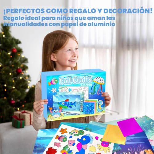 AJAZPER Foil Crafts Kids, Craft Kit Kids, DIY Creative Art Activity for Kids, Travel Set, Gifts for Boys Girl 4+ Years Christmas Birthday (Blue)