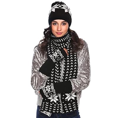 Zeagoo Women Warm Knitted Shawl Wrap Neck Stole Long Scarf Hat Gloves Set Zeagoo Women Warm Knitted Shawl Wrap Neck Stole Long Scarf Hat Gloves Set