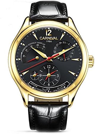 IHI Carnival Unique Design Style Energy Display Automatic Mechanical Watches Military Genuine Leather Strap Gold Watch