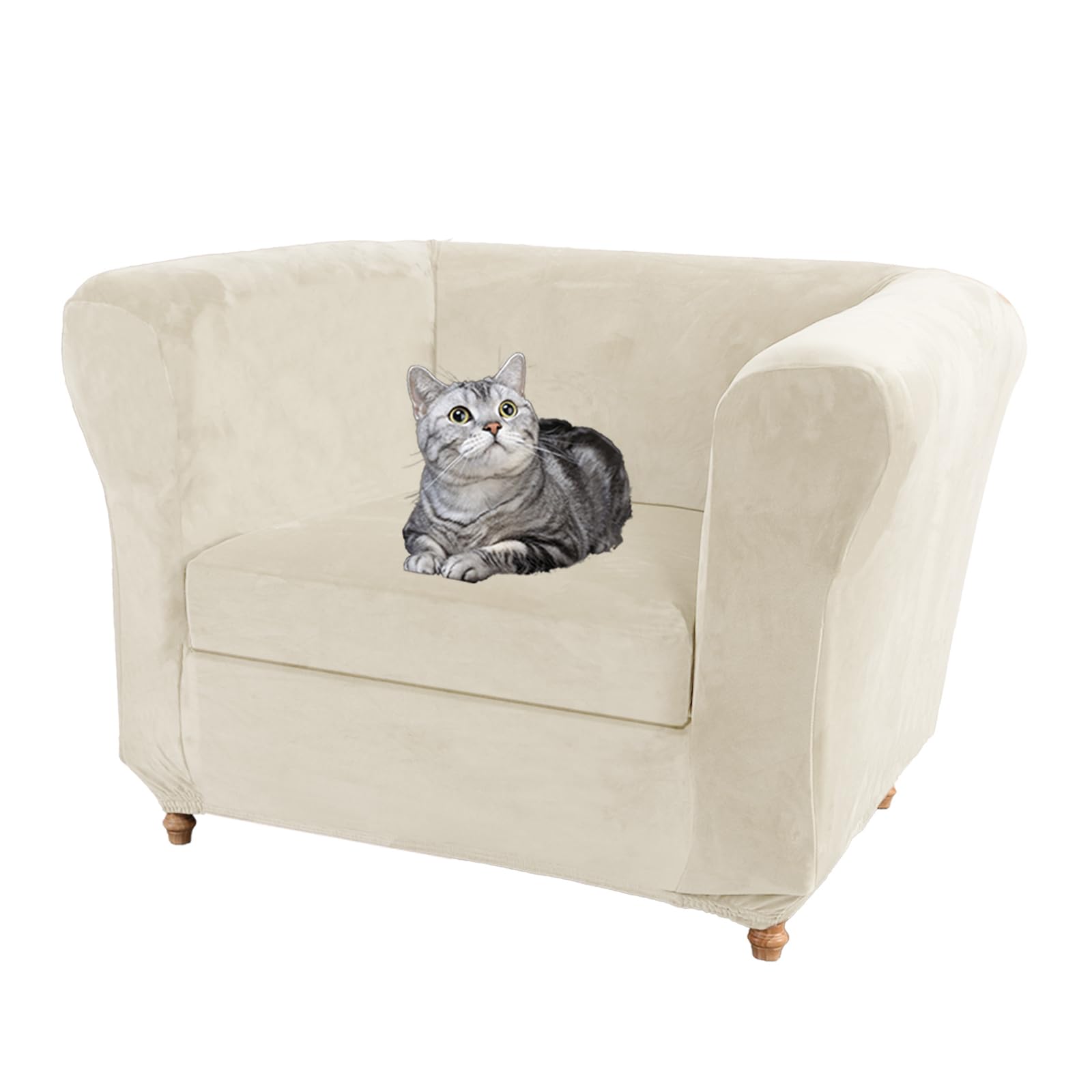 SYLC Velvet Stretch Chesterfield Sofa Cover Couch Cover with Seat Cushion Cover Furniture Protector for Curved Settee Fitted Vintage (Beige,Chair+1 Small Seat)