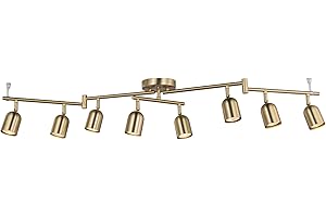 CRAFTRONOS 8 Light Modern Track Lighting Fixtures, Matte Brass Center Rotatable Bar Ceiling Spotlight, Foldable Arms Track Lighting Kit for Kitchen,Dining,Living Room Bedroom,GU10 Bulb Not Included