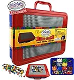Matty's Toy Stop Brik-Kase Travel, Building, Storage & Organizer Container Case with Building Plate Lid (Holds Approx 2000pcs) - Compatible with All Major Brands (Blue, Red & Gray)