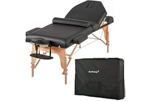 BestMassage Massage Bed Portable Massage Table 77″ L 30″ W 4″ THK Lash Bed Height Adjustable 3 Folding PU Leather Spa Table with Oxford Bag for Spa Footmassage Facial CareSpa Tattoo