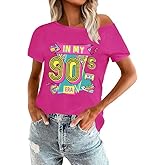 90s Shirts Women 80s Neon Off The Shoulder Tops in My 90's Era Vintage Graphic Shirt 80s 90s Theme Party Outfit