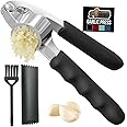 GORILLA GRIP Garlic Press and Peel Set, Heavy Duty Mincer Tool, Large Ergonomic Handle, Easily Mince and Crush Garlics, Ginge